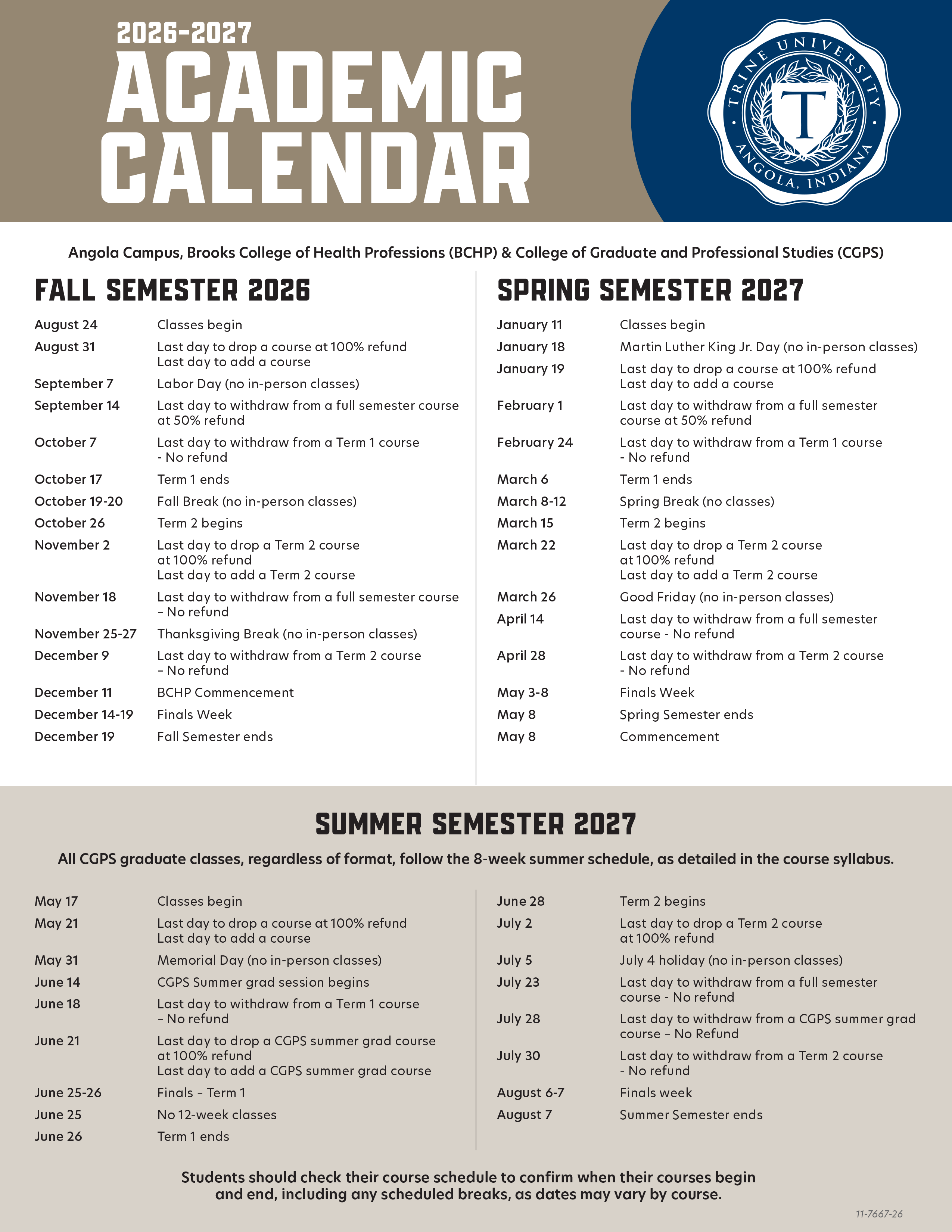 2026 /27 Academic Calendar Update 5/15/2026
