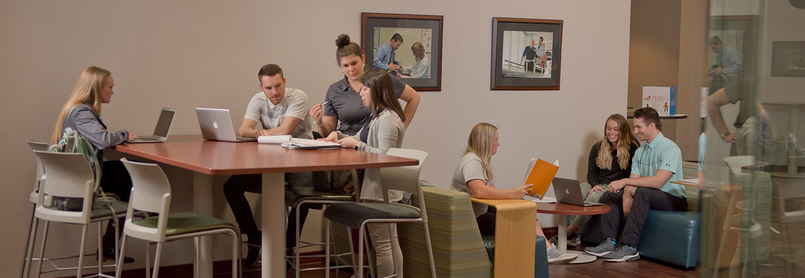 Students studying in lobby