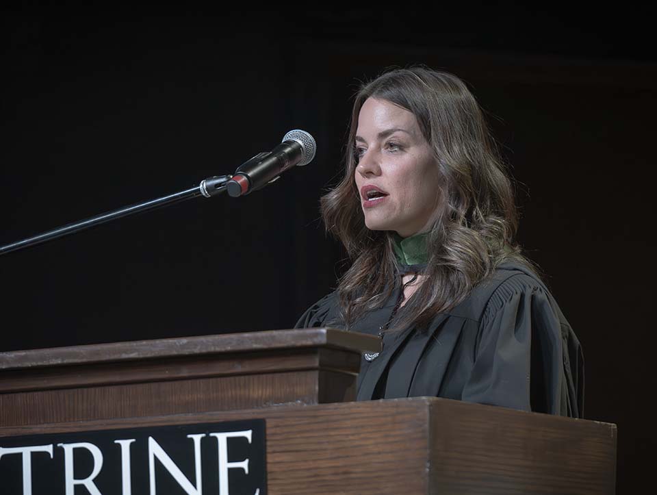 Angie Logan speaking at Commencement