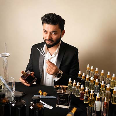 Ali Syed with materials for fragrances