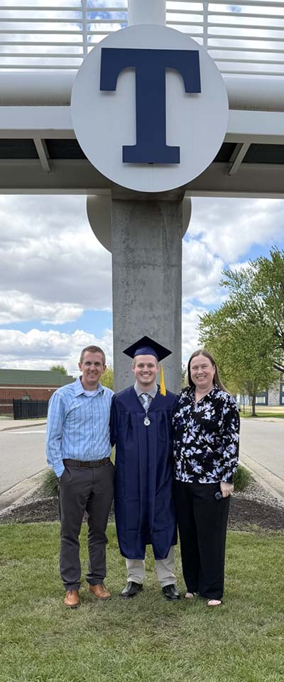 Stephen, Parker and Brooke Pelletier in front of the Ryan Skywalk