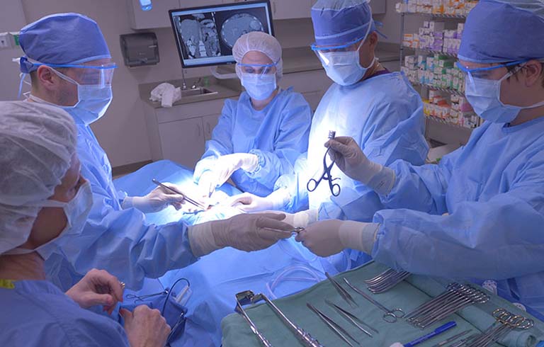 Students in mock operating room