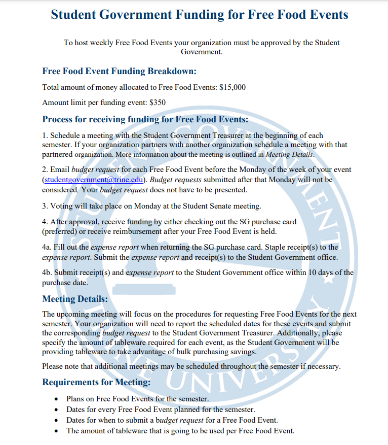 free food event process form